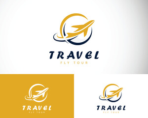 travel logo creative design icon modern aircraft tour world concept