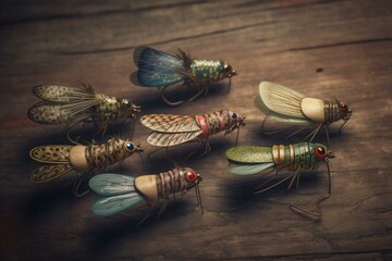 Illustration of vintage fish flies. Generative AI