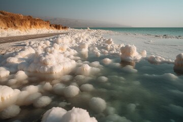 Formation of salt in Dead Sea, Israel. Generative AI
