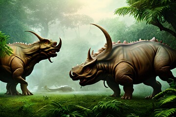 Fototapeta premium Triceratops Dinosaur, Generative AI Illustration