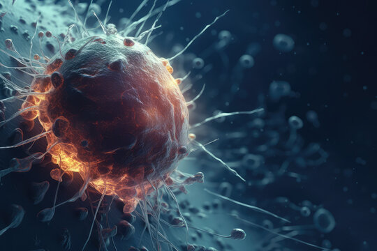 Concept Of Cancer Cell Attacking Body Cell, Generative AI