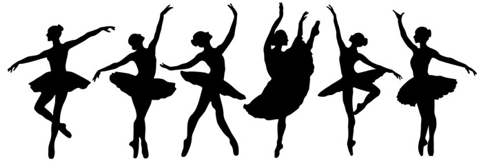 set ofsilhouettes of ballet dancers ballerinas beauty dancing. - obrazy, fototapety, plakaty