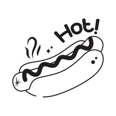 Hot dog doodle vector outline icon. EPS 10 file