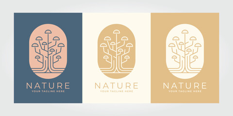 set, bundle of modern tree line art logo line art vector illustration design, nature line art logo design.