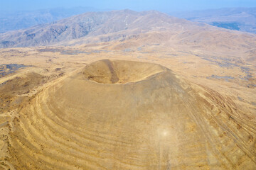 Aerial view of Vayots Sar volcano on sunny autumn day. Vayots Dzor Province, Armenia.