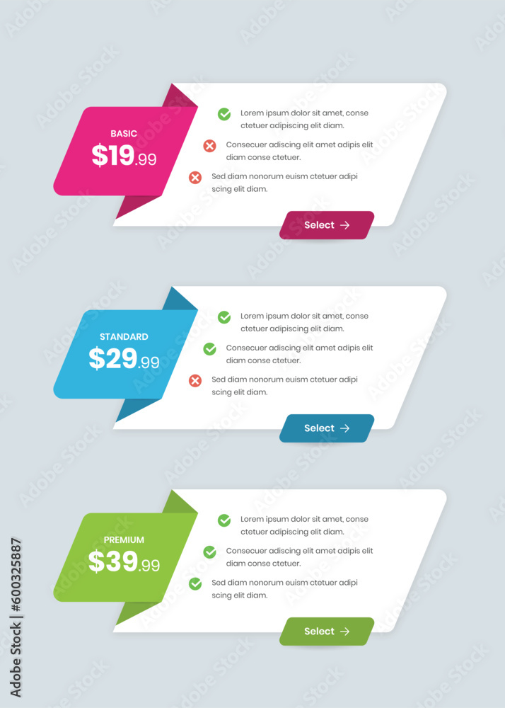 Aufkleber simple pricing comparison card with check point for website