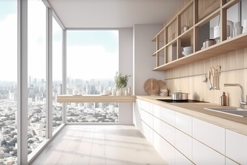 kitchen room set beautifull with big window  generated ai