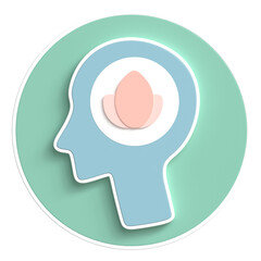 Round 3D Head Mind Icon, Brain Illustration