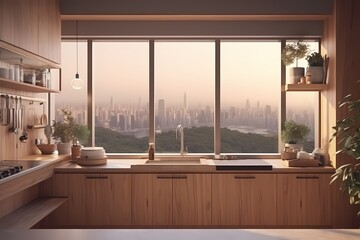 kitchen room set beautifull with big window  generated ai