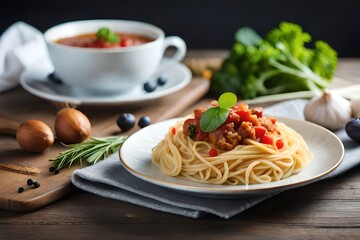 spaghetti with tomato sauce and basil