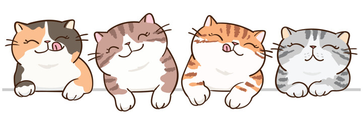 Vector Illustration of Cute Cartoon Cat Head Characters on Isolated Background