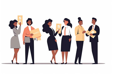 Obraz premium Diverse businesspeople with money in hands offer funding to successful businesswoman