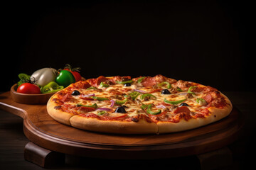 Obraz na płótnie Canvas pizza on wooden tray
