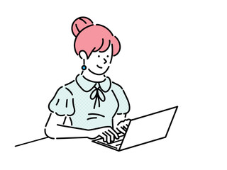 Office worker woman sitting and working on laptop
