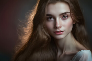 A hyperrealistic portrayal of a woman with stunning red hair, evoking a sense of fantasy. generative AI.