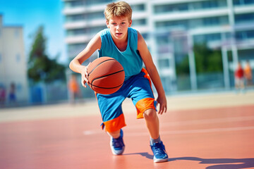 Athletic teenager on basketball court 1
