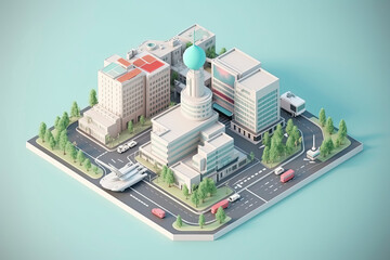 Hospital isometric on earth.3d rendering