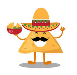 Nacho character design. Nachos on white background.