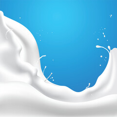 Abstract wave milk on blue background, vector illustration and design.