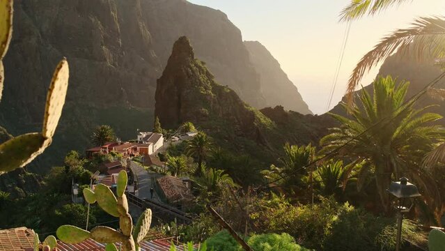 Landscape of the Masca valley at sunset in Tenerife, Canary island, Spain