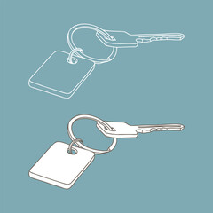 Linear keychain with empty space for your design. Round Keychain with Ring and Chain. Design Template, Mockup.