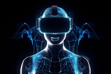 Abstract image of woman using VR headset - 3D generated image.