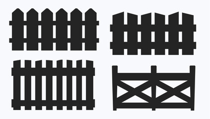 Black silhouette of garden farm wooden fence