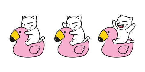 cat vector kitten icon flamingo inflatable swimming ring neko calico pet character cartoon symbol tattoo stamp scarf illustration isolated design