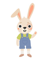 Cute Rabbit friends. Cartoon Bunny characters for childrens book. Hare standing and smiling for Easter greeting card, Spring, Summer poster
