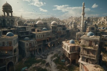 A historical 3D rendered cityscape of fictional Hama, Syria. Generative AI