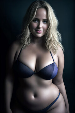 Curve  woman plus size model in lingerie on black background. . Generative AI