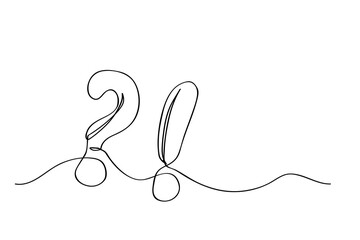 vector question mark and exclamation, single or continuous line with copy negative space for text area
