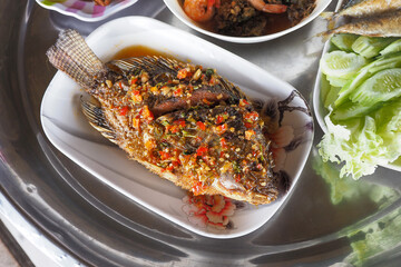 Deep fried fish with chili sauce delicious