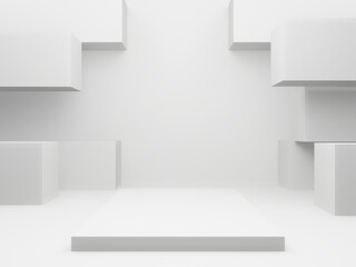 White background. 3D rendered white geometric podium.