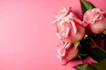 Fototapeta na wymiar Isolated Pink Roses on White Background AI generated