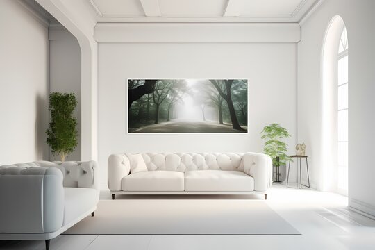 mock up poster frame in modern interior background generated ai