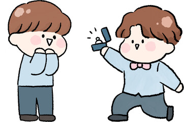 나비넥타이와 정장을 입고 무릎을 꿇어 사랑하는 사람에게 프로포즈하는 남자.