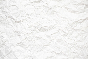 Top view texture of old dirty crumpled white kraft paper closeup horizontal format background.