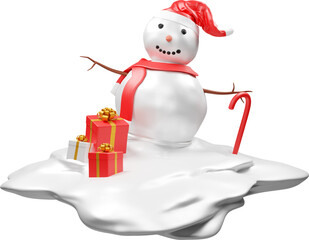 3D Render Snowman On Snow Hill