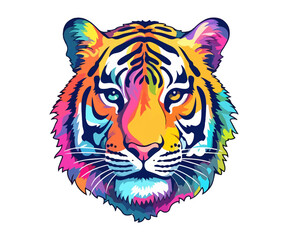 Colorful tiger Head Logo, tiger face Sticker, pastel cute colors