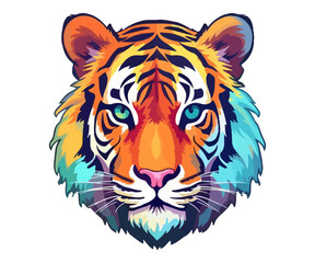 Colorful tiger Head Logo, tiger face Sticker, pastel cute colors