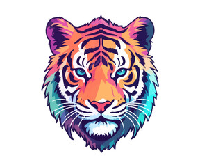Colorful tiger Head Logo, tiger face Sticker, pastel cute colors