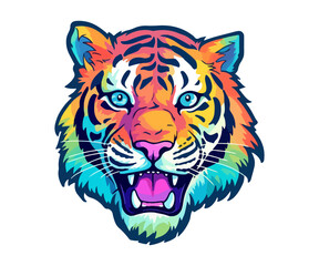 Colorful tiger Head Logo, tiger face Sticker, pastel cute colors