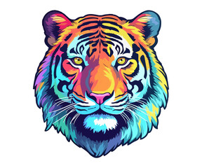 Colorful tiger Head Logo, tiger face Sticker, pastel cute colors