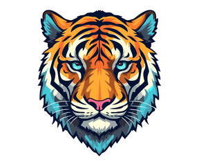 Colorful tiger Head Logo, tiger face Sticker, pastel cute colors