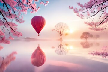 Obraz premium Heißluftballons - surreale, abstrakte und moderne ansprechende Illustration, Soft Farben, verwaschene Hintergründe