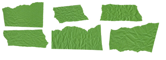 collection of ripped pieces of craft green paper on on white background. - obrazy, fototapety, plakaty