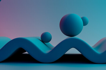 3D render of spheres rolling on undulating surface