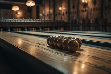 A wooden bowling lane for bowling strokes. Generative AI