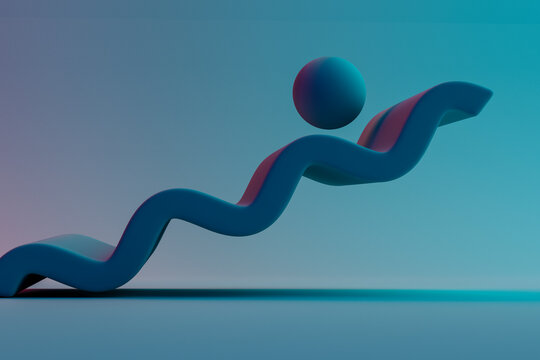 3D render of sphere bouncing down undulating surface
